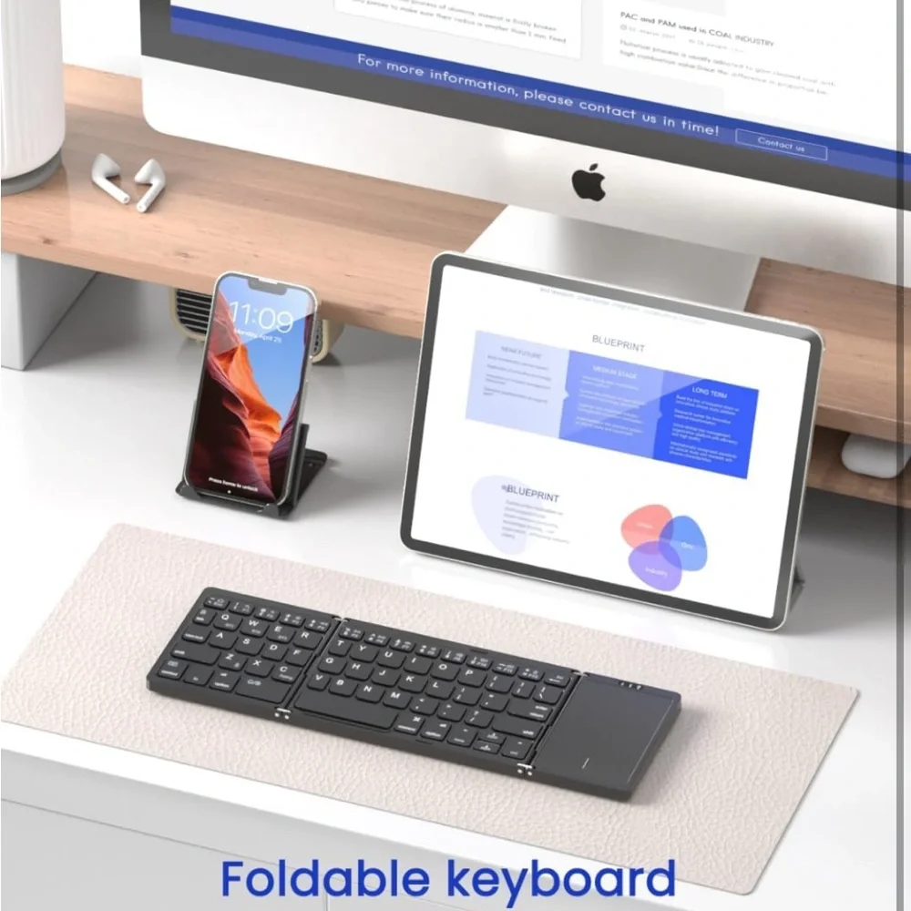 Foldable Bluetooth Keyboard, Folding Portable Wireless Keyboard w/touchpad